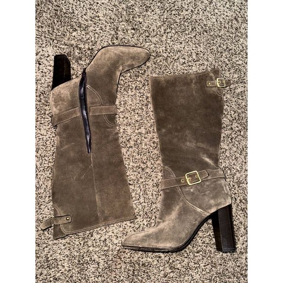Coach Robynn Womens Size 8 Tan Suede Buckle Strap High Heel Boots Made in Italy - Picture 1 of 5